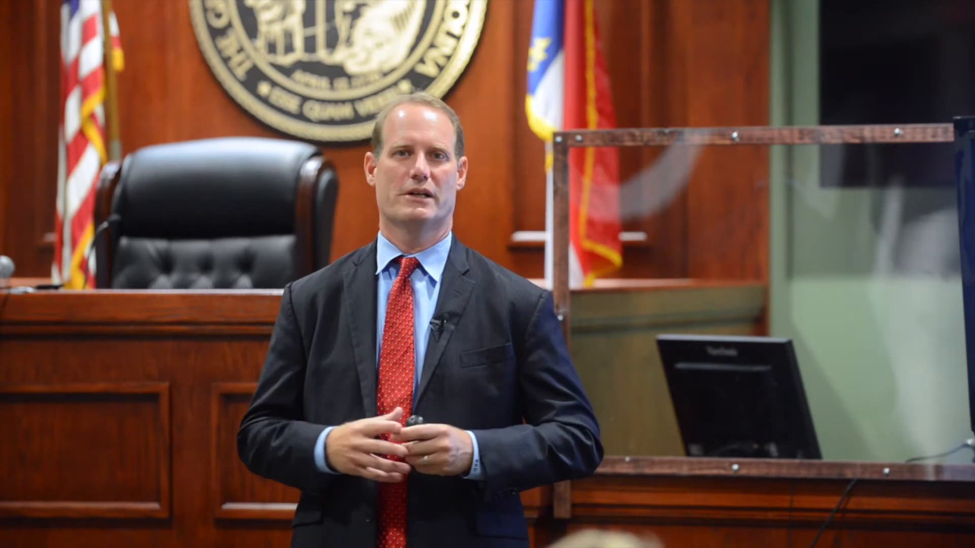Ben David at the courtroom bench.