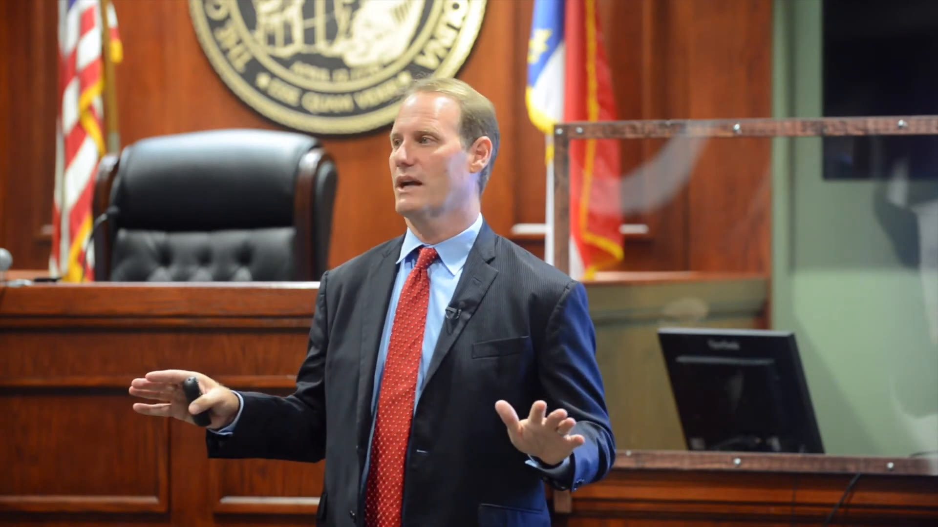 Ben David addressing a North Carolina courtroom.